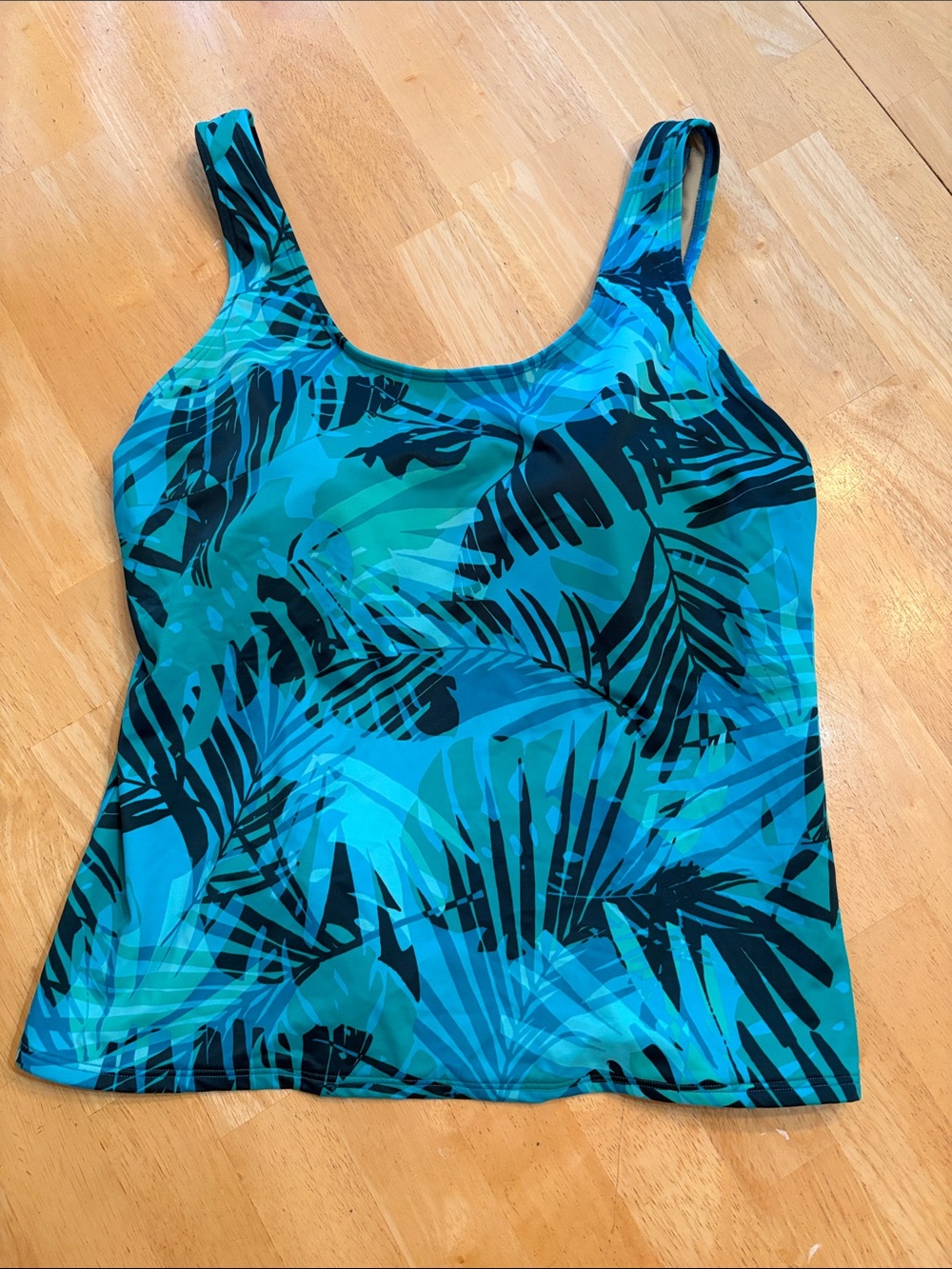 L.L. Bean Scoop Neck Teal w/ Tropical Fern Swim Tankini Top